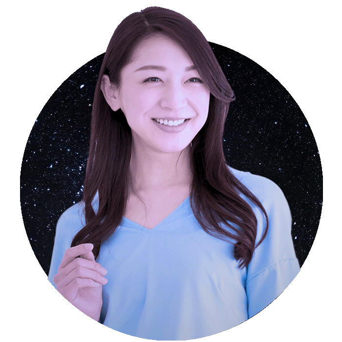 A young woman with a starry background