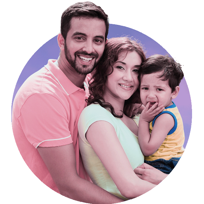A family with a purple background